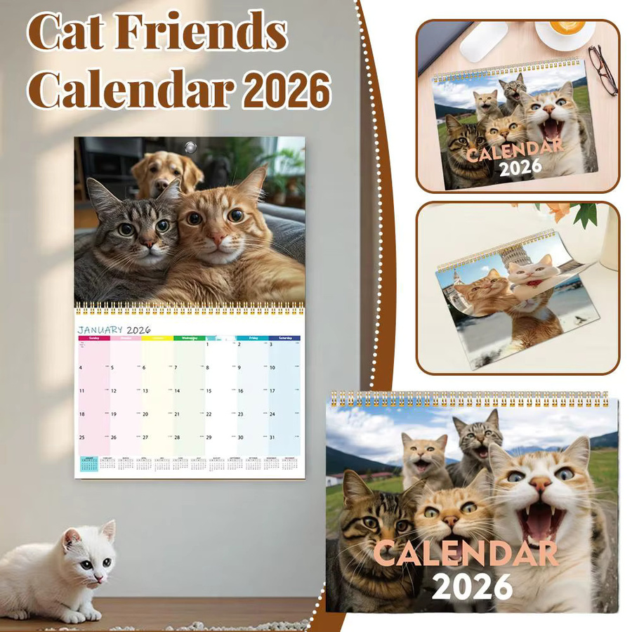 2026 Wandkalender für Katzenliebhaber mit lustigen Kätzchen Motiven, monatlicher Kalender aus Papier in Mehrfarbig - Bild 2