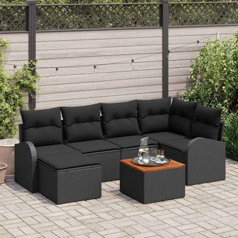 Modernes 7-teiliges Garten-Sofa-Set von vidaxl in Schwarz aus Rattan, Metall und Holz - Bild 1