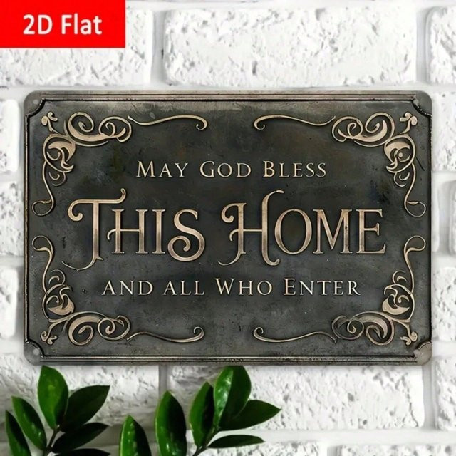 Religiöses Metallwandschild God Bless This Home von CIFBUY als inspirierende Wanddekoration für dein Wohnzimmer oder deinen Flur - Bild 1