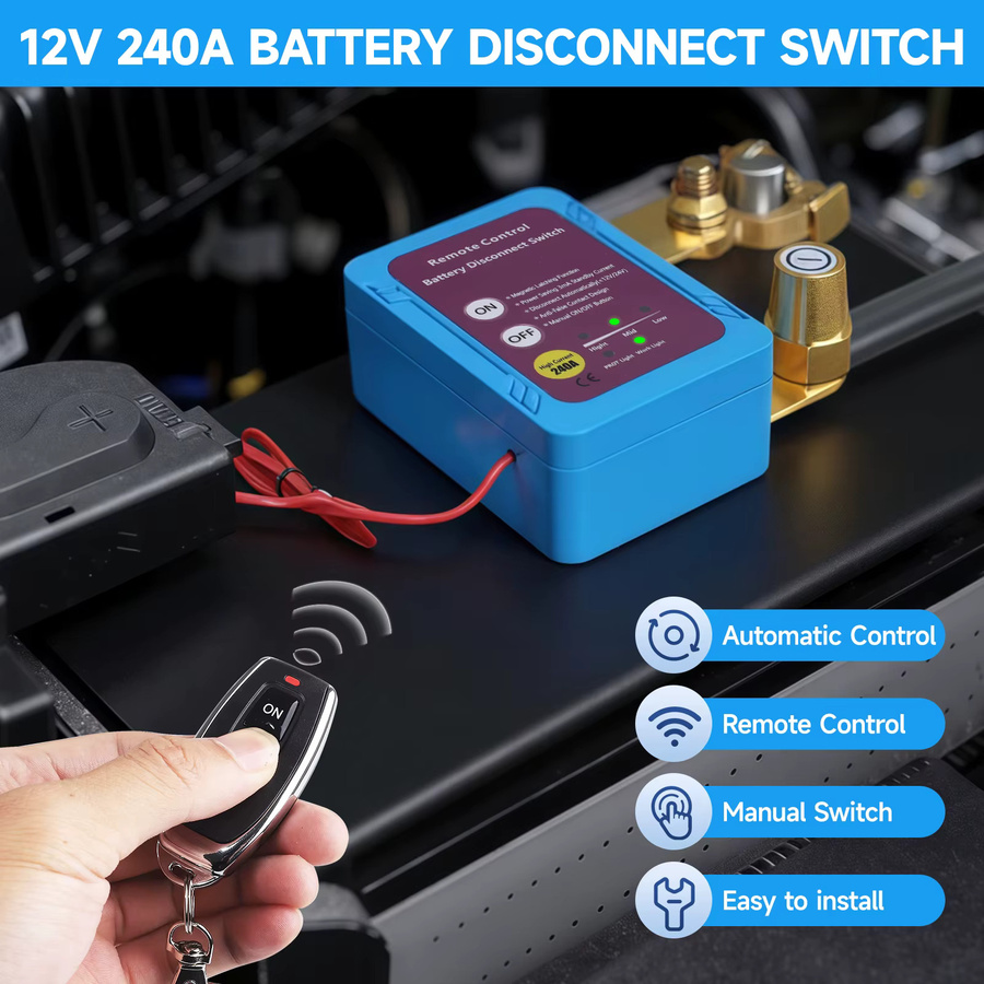 CNSPEED Batterietrennschalter mit Fernbedienung für PKW und LKW, 12 V, 240 A, blau/rot - Bild 3
