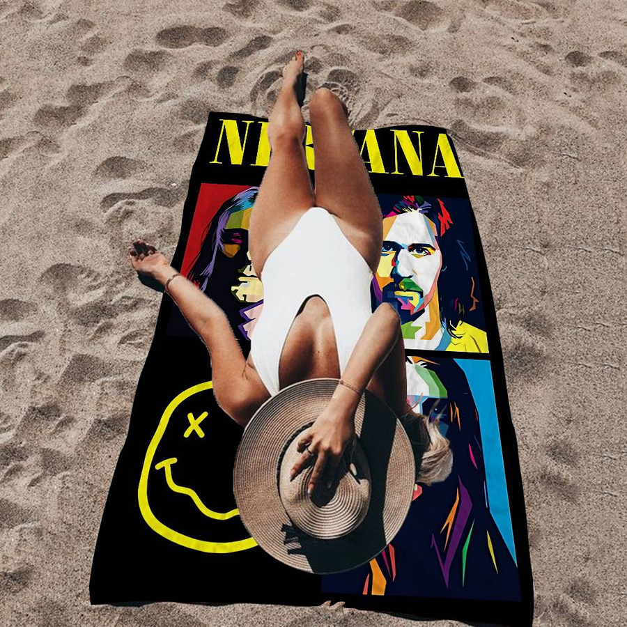 Nirvana Kurt Cobain Kinder Strandtuch mit Cartoon-Motiv aus Mikrofaser und Polyester, B/B: 50 x 100 cm, Mehrfarbig - Bild 6