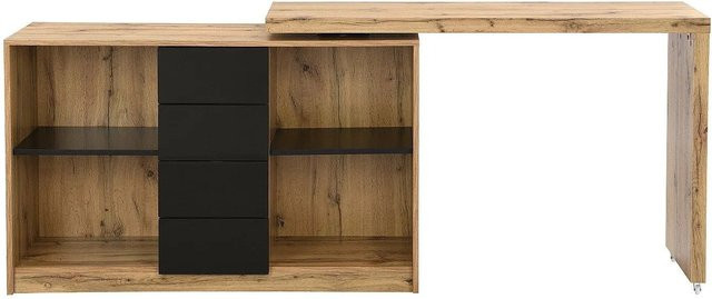 Vente-unique Schreibtisch Pavelo aus MDF, ausziehbar und drehbar, Schwarz und Naturfarben Hell, Breite: 190 cm, Tiefe: 120 cm - Bild 1