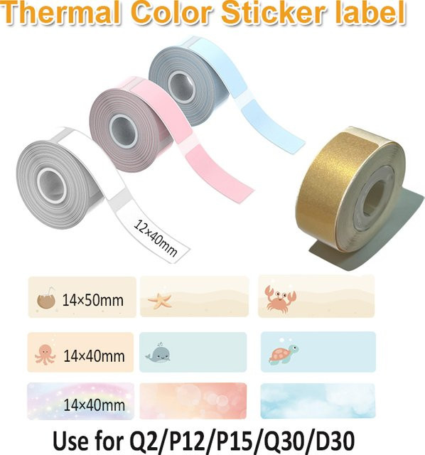 KZE TAPE farbige Thermo-Aufkleberetiketten B: 12 mm, H: 40 mm, kompatibel mit Marklife P12 P11 D30 HPRT Q2Labelle - Bild 1