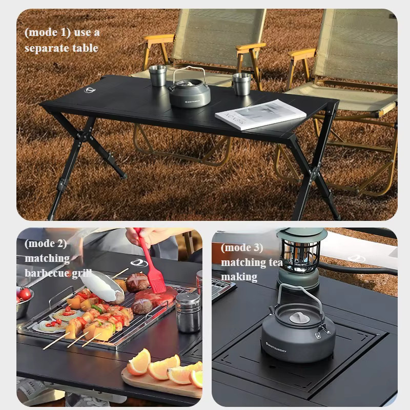 SmilOdon Campingtisch aus Aluminiumlegierung, zusammenklappbarer IGT 4-Einheiten-Grilltisch, höhenverstellbar und tragbar, Schwarz - Bild 6