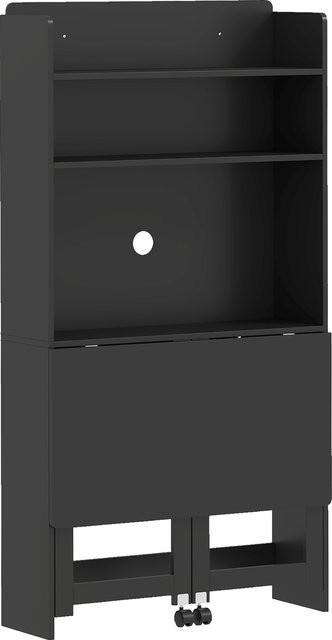 HOMCOM Computertisch mit klappbarer Arbeitsfläche und Ablagefächern in Schwarz, B/T/H: 80 x 69 x 155 cm - Bild 1