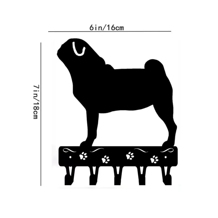 CIFBUY Metall-Wandkunst Mops-Schlüsselhalter mit Eisenhaken in Schwarz - Bild 2