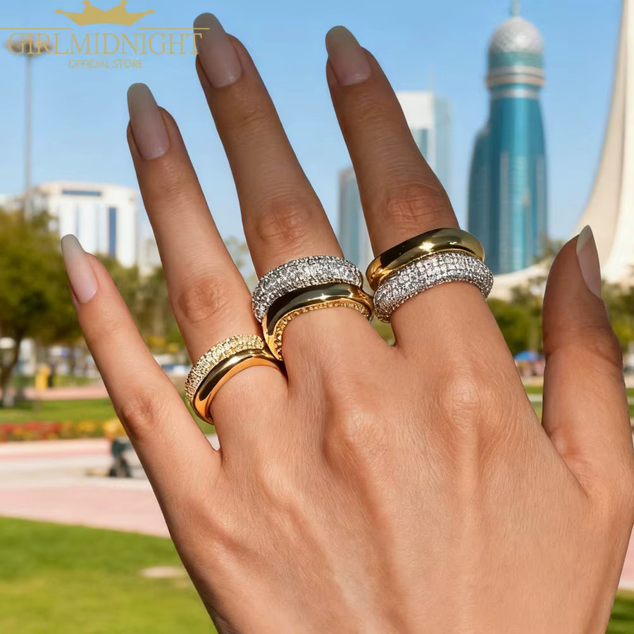 Ring Chunky Dome Wave, Goldfarbe, Zirkonia, Damen - Bild 3
