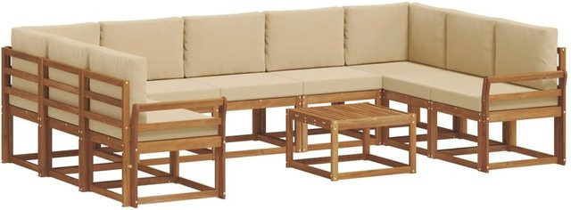 vidaXL 10-tlg. Outdoor-Sofagarnitur aus Akazienholz mit Kissen in Natur und Beige - Bild 1