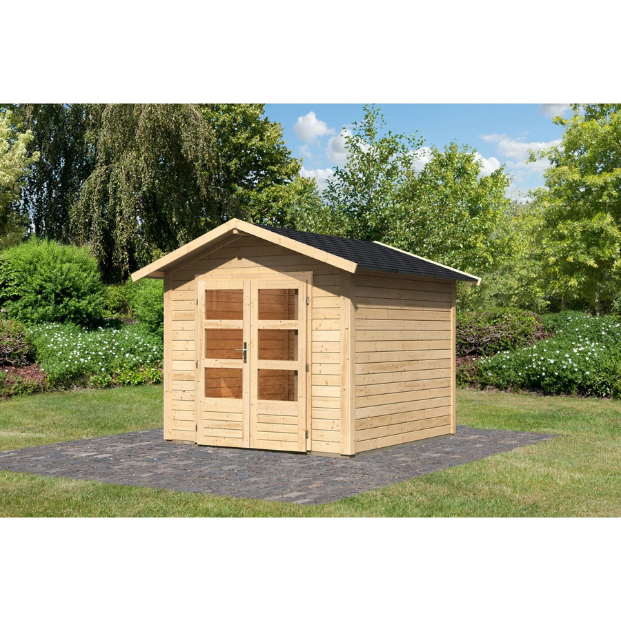 Karibu Holz-Gartenhaus Tessin aus Fichtenholz in Natur mit Boden, Dachschindeln und Buntbartschloss, B/T: 240 x 240 cm - Bild 2