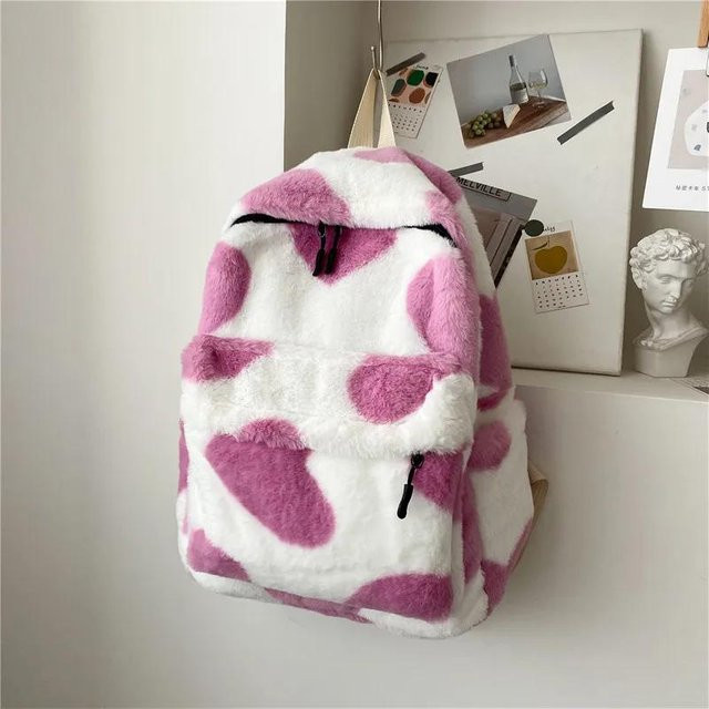 Weft Herz-Plüsch-Cartoon-Rucksack, rosa, weiches Fell - Bild 1