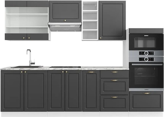 Vicco Küchenzeile Fame-Line Einbauküche im Landhausstil, Weiß Anthrazit Gold, Breite: 280 cm - Bild 2