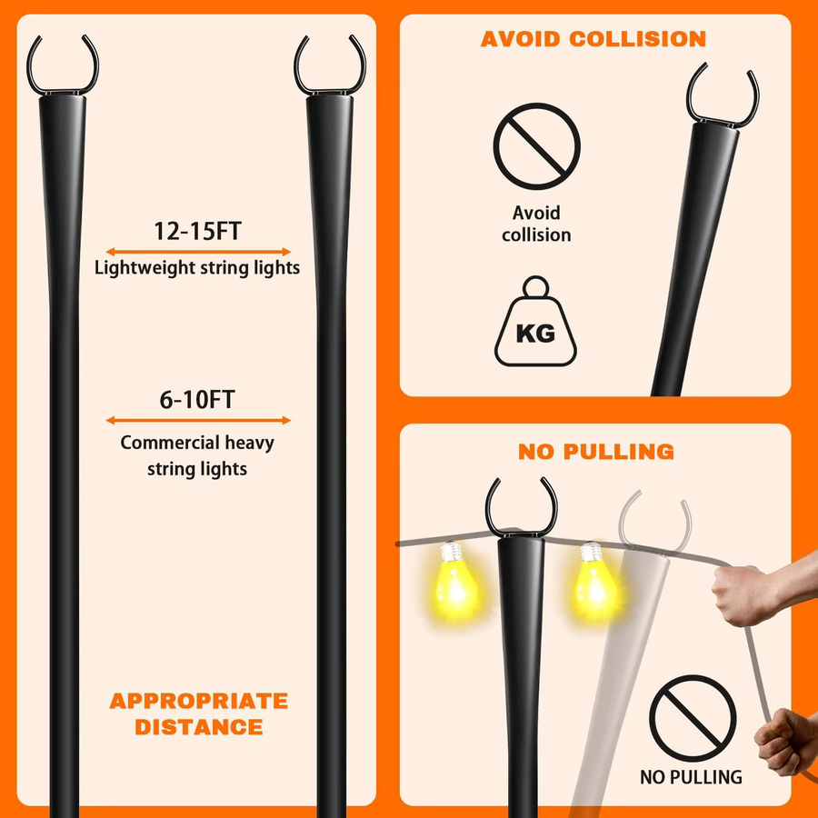 nexillumi Set Lichterkettenstangen aus Metall in Schwarz für Garten, Terrasse und Camping - Bild 3