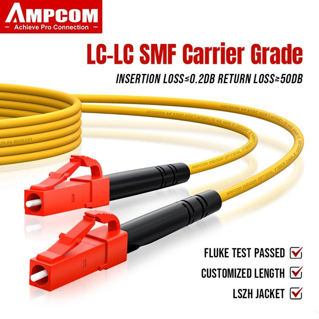AMPCOM Glasfaserkabel LC auf LC Singlemode Simplex UPC 9/125 μm OS1/2 SMF LSZH gelb - Bild 1