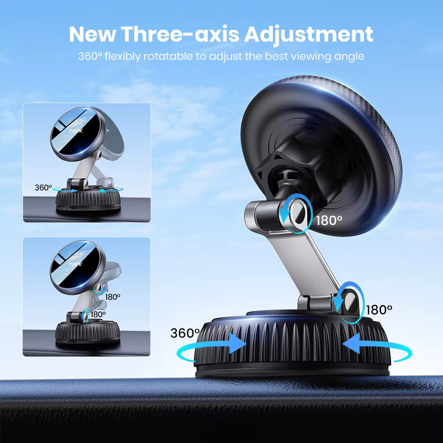 TOPK Magnetische Autotelefonhalterung für MagSafe mit 360 Grad Rotation, Saugnapf-Ständer für Armaturenbrett, Schreibtisch oder Wand, Schwarz - Bild 3