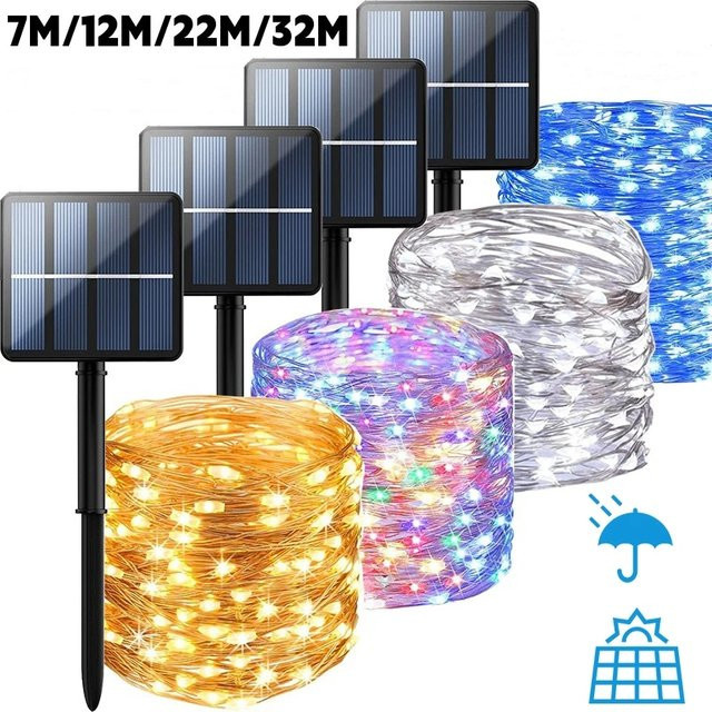 Solar LED Lichterkette Outdoor Wasserdicht Warmweiß Transparent für Hochzeit und Party Dekorations-Girlande - Bild 1