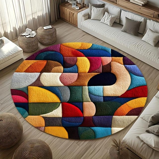 Runder Blumenteppich von Lodestar in Multicolour, modern und floral, für Garten, Innen- und Außenbereich, Durchmesser: 40 cm - Bild 1