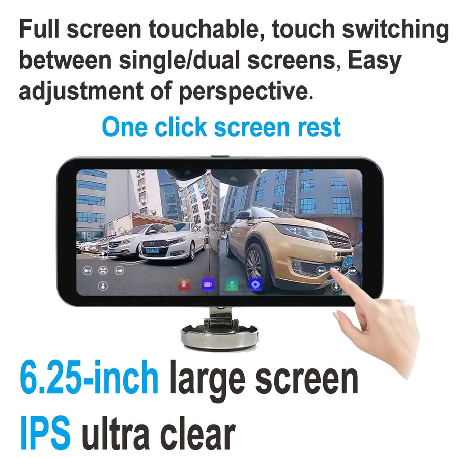 Carsanbo 6.25 Zoll Auto-Touchscreen-Display mit 1080p AHD Digital-Seitenkamera und Totwinkel-Alarmsystem in Schwarz - Bild 4