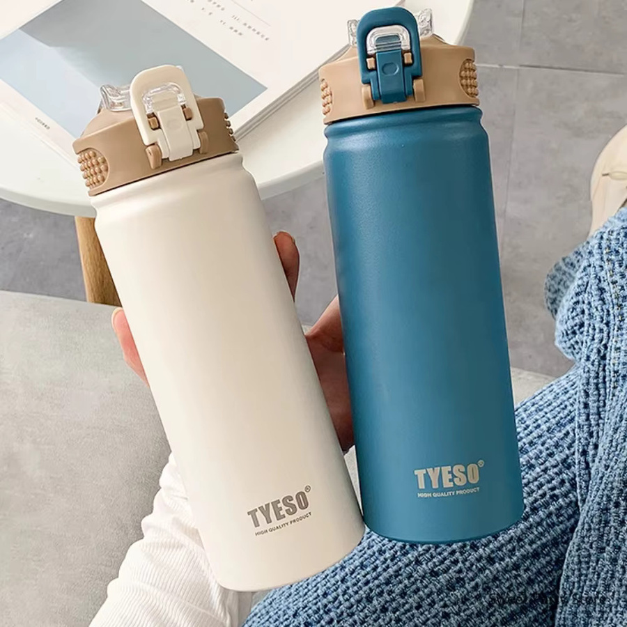 Tyeso Edelstahl-Vakuumflasche mit Strohhalm, isolierter Thermobecher in Grau, 600 ml oder 750 ml - Bild 4