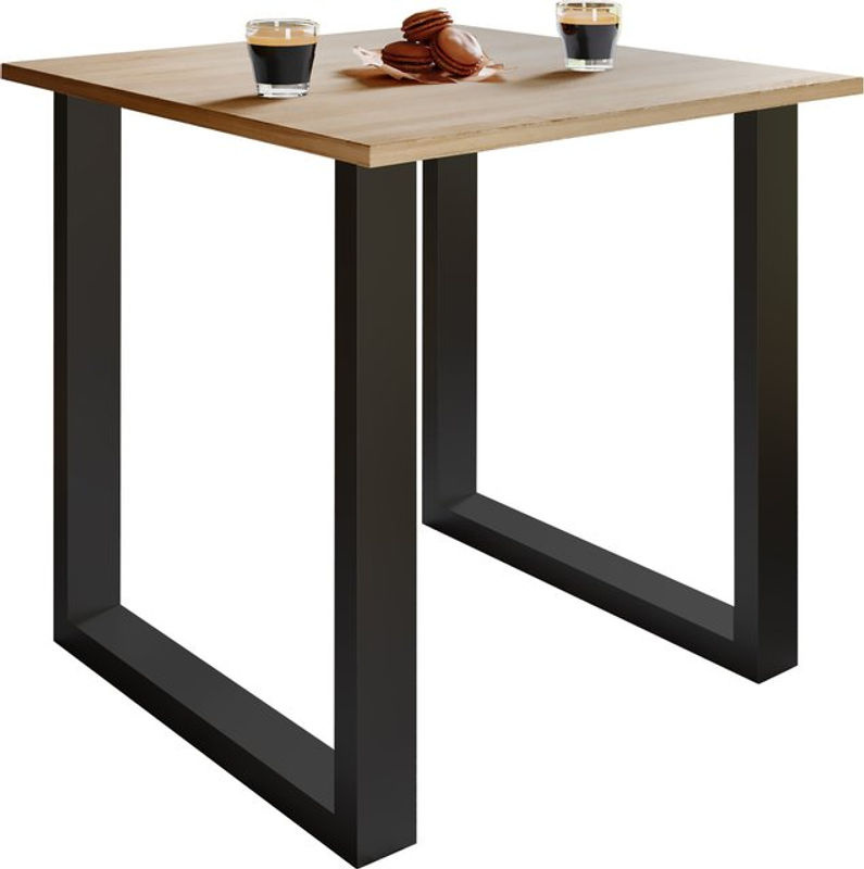 VCM Esstisch Xona U in Eiche Optik mit Eisenfuß, B/T/H: 80 x 80 x 76 cm, Braun/Schwarz - Bild 3