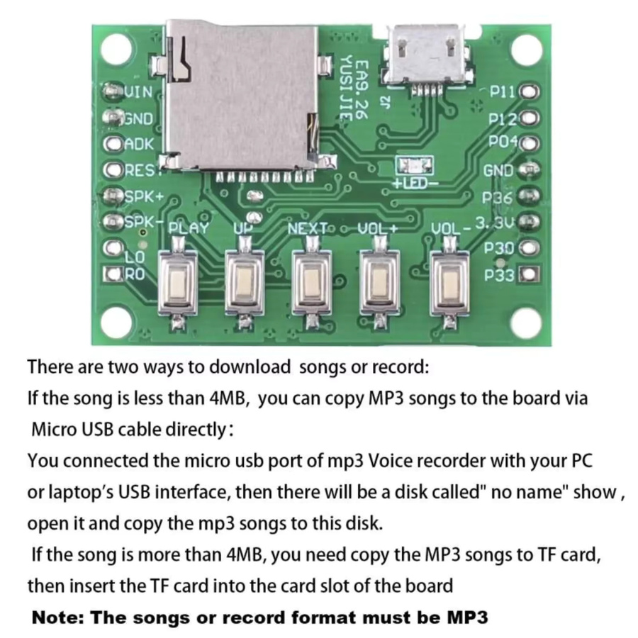 stemedu PIR-Bewegungssensor mit MP3-Musikplayer, Sprachaufzeichnung und USB/TF-Karten-Unterstützung aus Kunststoff - Bild 3