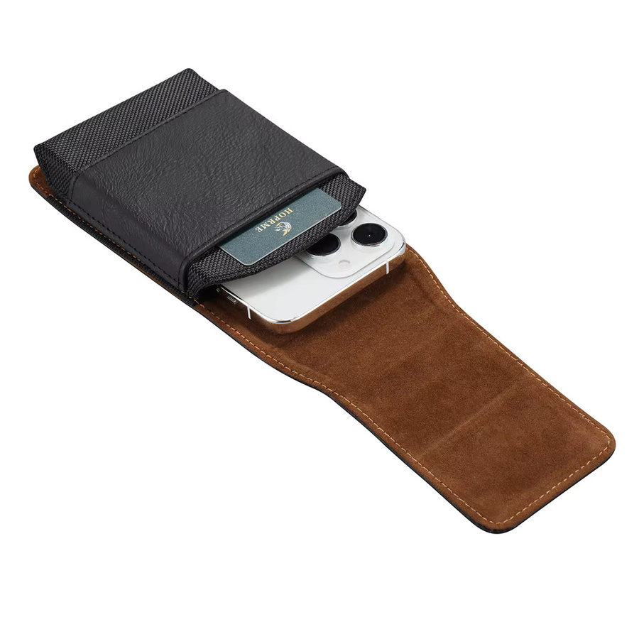 XhaoR Universelle Leder-Handy-Hüfttasche mit Gürtelclip für iPhone, Samsung und Xiaomi in Schwarz oder Braun - Bild 2