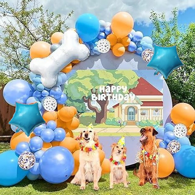 BALONAQ Ballon-Bogen-Girlande-Set mit Hundepfoten und Knochen für Tier-Partys in Blau und Orange, 72 Stück - Bild 1