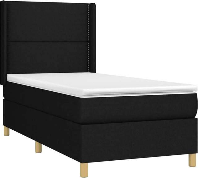 vidaXL Boxspringbett mit Matratze und LED-Unterbettbeleuchtung in Schwarz, Hybrid-Bett mit USB-Ladeport und Taschenfederkern, B/T/H: 90 x 200 cm - Bild 1