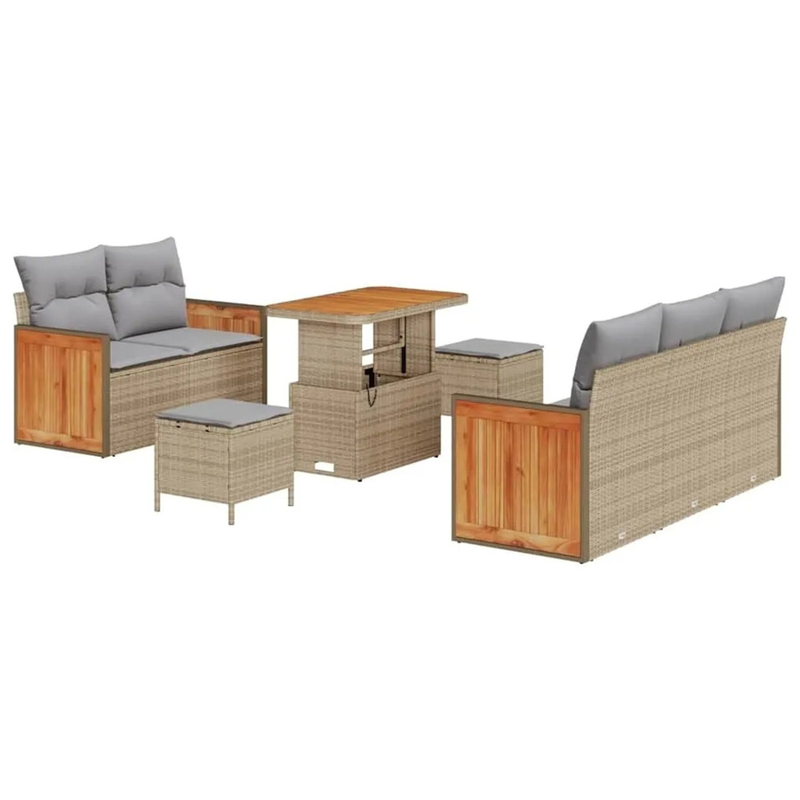 vidaXL Gartensofa-Set mit 8 Kissen in Beige und Hellgrau, modernes Poly-Rattan-Set mit pulverbeschichtetem Stahl und Stauraumfunktion - Bild 2