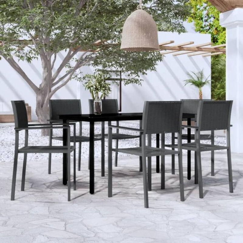 7-tlg. moderne Gartenmöbel-Set aus Stahl, Glas und Kunststoff in Schwarz von vidaxl - Bild 1