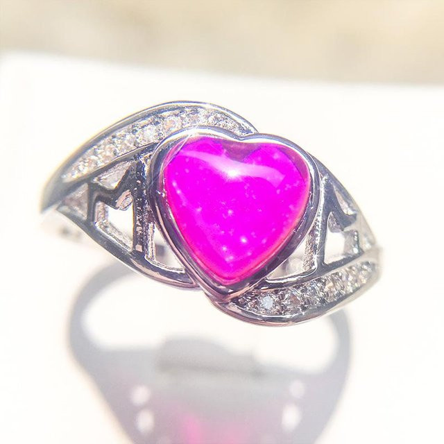 YIRAN Jewelry Ring, Messing, Opal Herz, Zirkonia, Damen - Bild 1