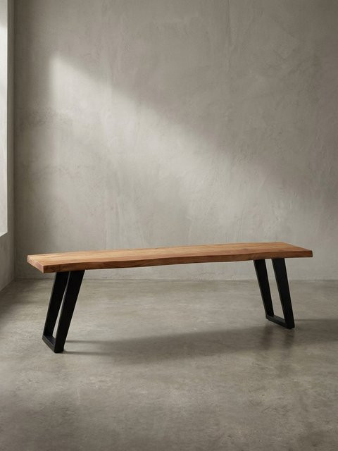 KADIMA DESIGN Esszimmerbank aus Akazie Massivholz und Metall mit Baumkante und U-Beinen, braun, B/T/H: 180 x 40 x 46 cm - Bild 1