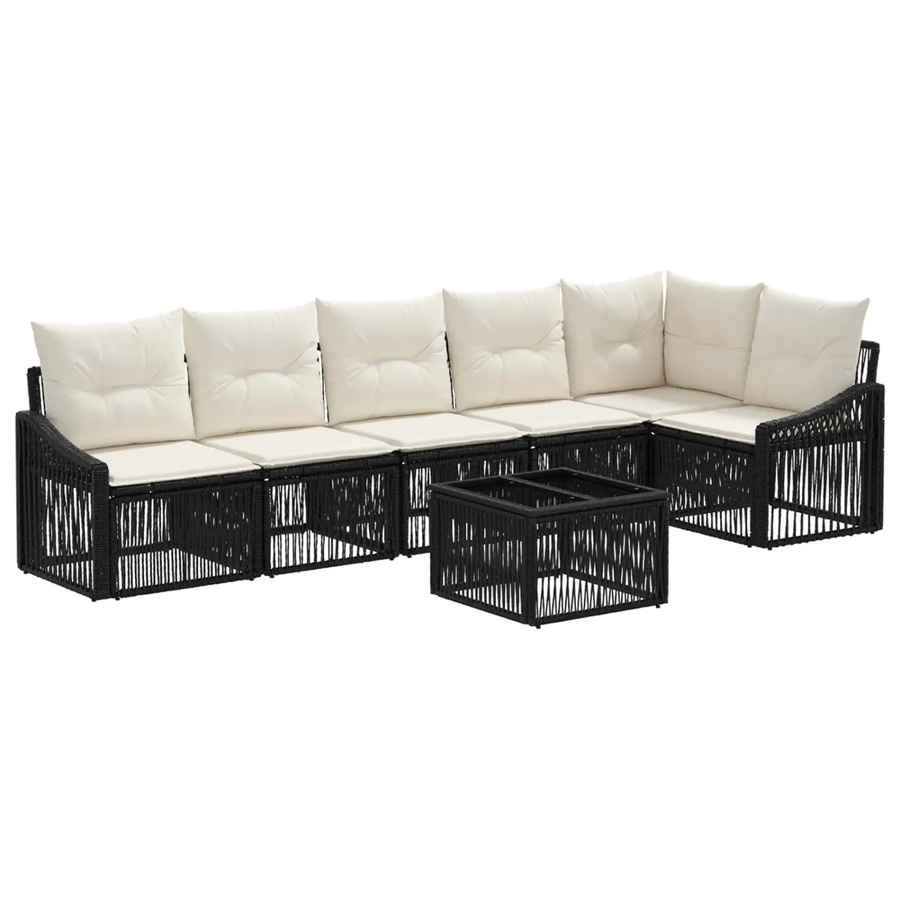 vidaXL Gartenmöbel-Set aus Polyrattan in Schwarz, 7-teilige L-Shape Lounge-Garnitur mit 3-Sitzer-Sofa, Eckelementen, Ottoman und Couchtisch inklusive Polsterkissen - Bild 2