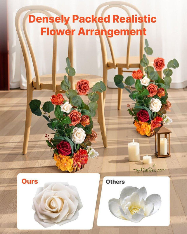 Buying Solutions, MB Künstliches Blumenarrangement für Hochzeits-Tischdekoration, 4er Set, Mehrfarbig/Orange, Höhe: 45 cm, Breite: 25 cm, Tiefe: 25 cm - Bild 5