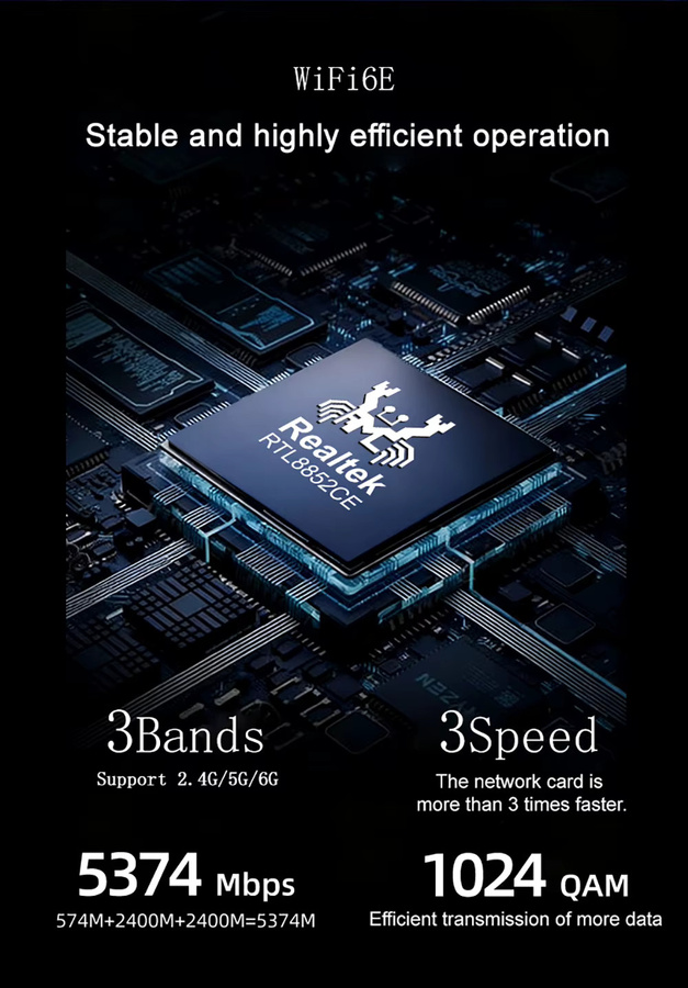 TelDaykemei WiFi 6E Triple Band PCIe Netzwerkkarte mit Bluetooth 5.3 und RTL8852CE Chip für Desktop-PC, 5374 Mbit/s, kompatibel mit Windows 10/11 - Bild 3