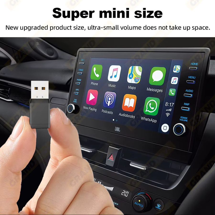 Grandnavi 2in1 Mini Kabelloser CarPlay und Android Auto Adapter, USB Dongle für Audi, Toyota, VW, Peugeot, MG und Ford, Schwarz - Bild 6