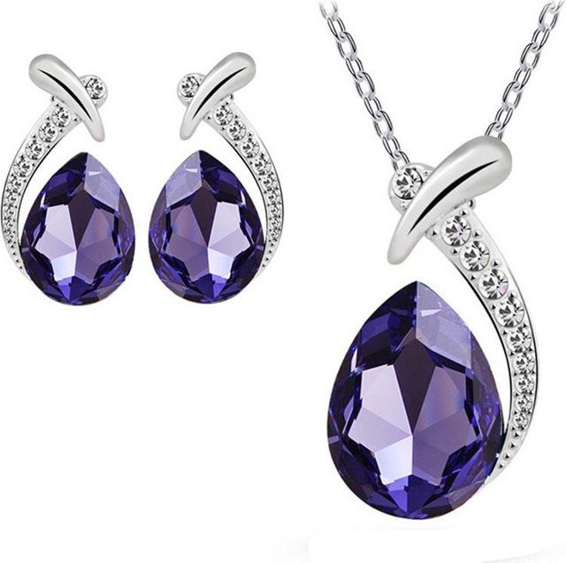 Wucifang Jewelry Schmuck-Set, Halskette, Ohrringe, Zinklegierung, Silber, Kristall, Damen, 45cm - Bild 1