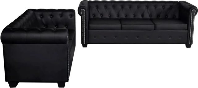 vidaXL Chesterfield Sofa Set aus Kunstleder in Schwarz mit 2-Sitzer und 3-Sitzer sowie Holzgestell - Bild 1