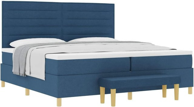 vidaXL Boxspringbett mit Matratze und Kopfteil in Blau, Stoff, B/T: 200 x 200 cm - Bild 1