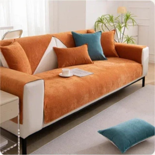 Wasserdichte und haustierfreundliche Sofahülle aus Mikrofaser in Orange, abnehmbarer Anti-Rutsch Couch-Schutzbezug für dein Sofa, Breite: 70 cm, Tiefe: 90 cm - Bild 1