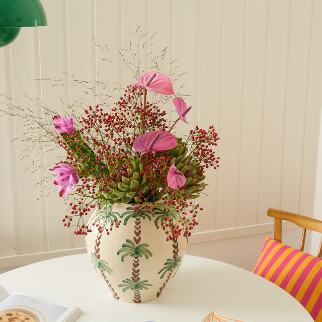 Moderne Keramik Vase von BLUME2000 mit Palmenmuster in Weiß, Höhe: 28,0 cm - Bild 1