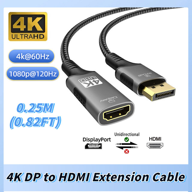 FDBOY 4K DisplayPort zu HDMI Adapter, unidirektionaler DP auf HDMI Konverter für PC und Laptop, 4K@120Hz, Schwarz - Bild 1