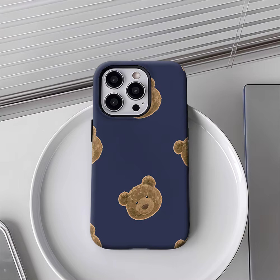 Handyhülle mit Teddybärköpfen in Marineblau für Apple iPhone 12 bis iPhone 17 Pro Max Plus mit doppelschichtiger Rückseite - Bild 4