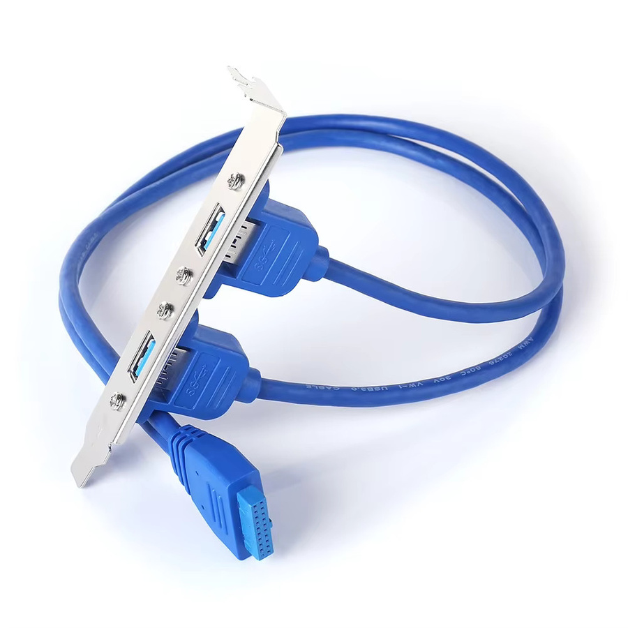 PC Mainboard 20 Pin zu Dual USB 3.0 Schallwand Adapter Kabel mit Rückseite Halterung und Verlängerung, 5 Gbit/s, Blau, Länge: 50 cm - Bild 2