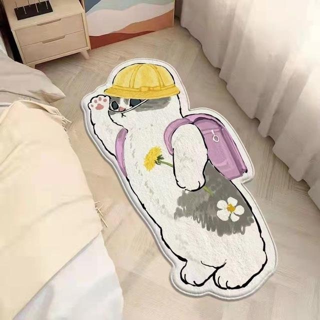 Flauschige Katzen-Bodenmatte von Yiran Furniture in Weiß, unregelmäßiger Teppich aus Polyester, Breite: 40 cm, Länge: 60 cm - Bild 1