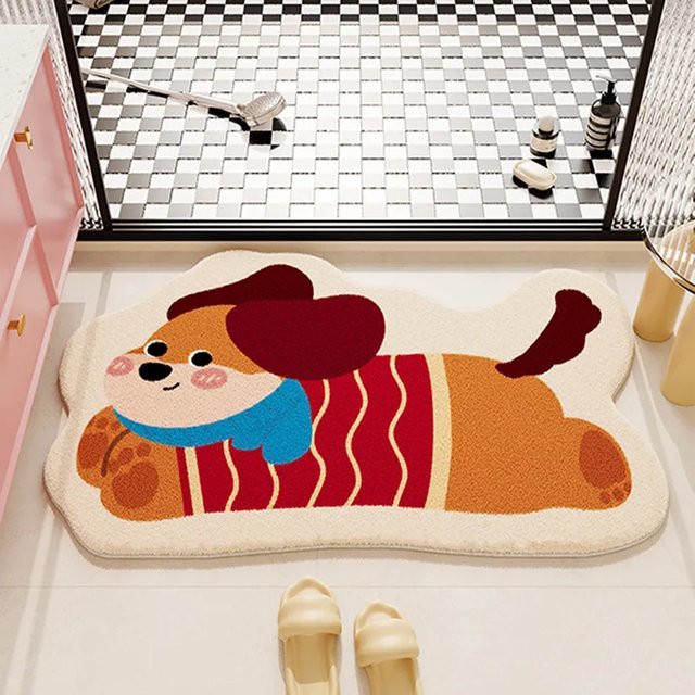 VIKAMA Cartoon Kurzplüschteppich als rutschfeste und wasserabsorbierende Fußmatte für das Badezimmer in Blau und Multicolour, B/T: 60 x 40 cm - Bild 1