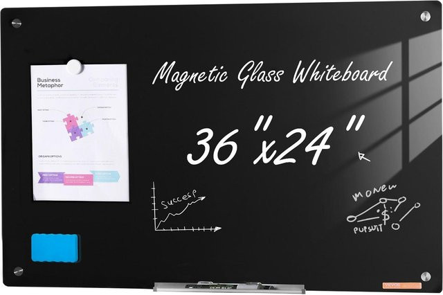 Magnetisches Glas-Whiteboard von Buying Solutions, MB, rahmenlos, Schwarz, B/H: 36 x 24 cm, inklusive Stiftehalter, Schwamm und 2 Markern - Bild 1