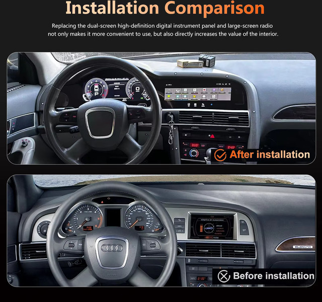 YANFU Digitales Instrumentenpanel für Audi A6 A6L C6 4F (2005-2012) mit Android Radio, GPS Navigation, Multimedia und drahtlosem CarPlay in Schwarz, 10,25 Zoll - Bild 1