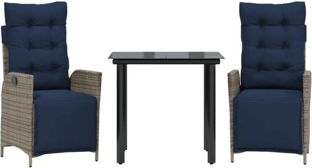 vidaXL 3-teilige Garten-Essgruppe aus Poly Rattan mit Kissen in Grau und Glastisch - Bild 1