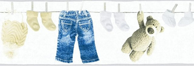 A.S. Création Tapetenbordüre Jeans-Optik in Blau, Creme-Beige und Weiß, B: 0,13 m, L: 5 m - Bild 1