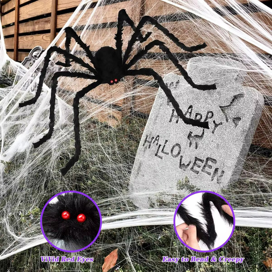 Peach Forest Halloween Spinnennetz mit 200 lila LEDs und großer Spinne zur Dekoration für Haus und Garten - Bild 4